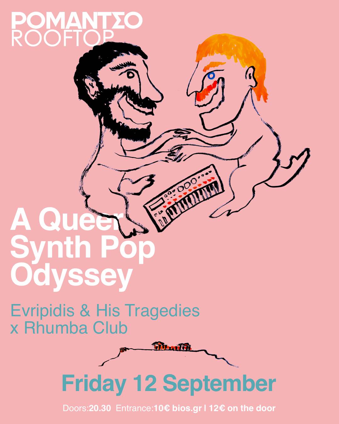 Poster for Evripidis & His Tragedies x Rhumba Club | A queer Synth Pop Odyssey -- Live at Romantso